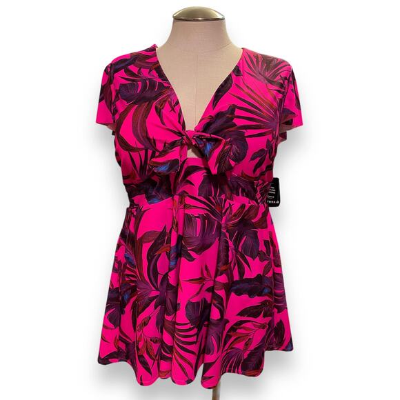 torrid Other - Torrid 4 (4X 26) Hot Pink Wireless Flutter Sleeve Skater Swim Dress w/Briefs